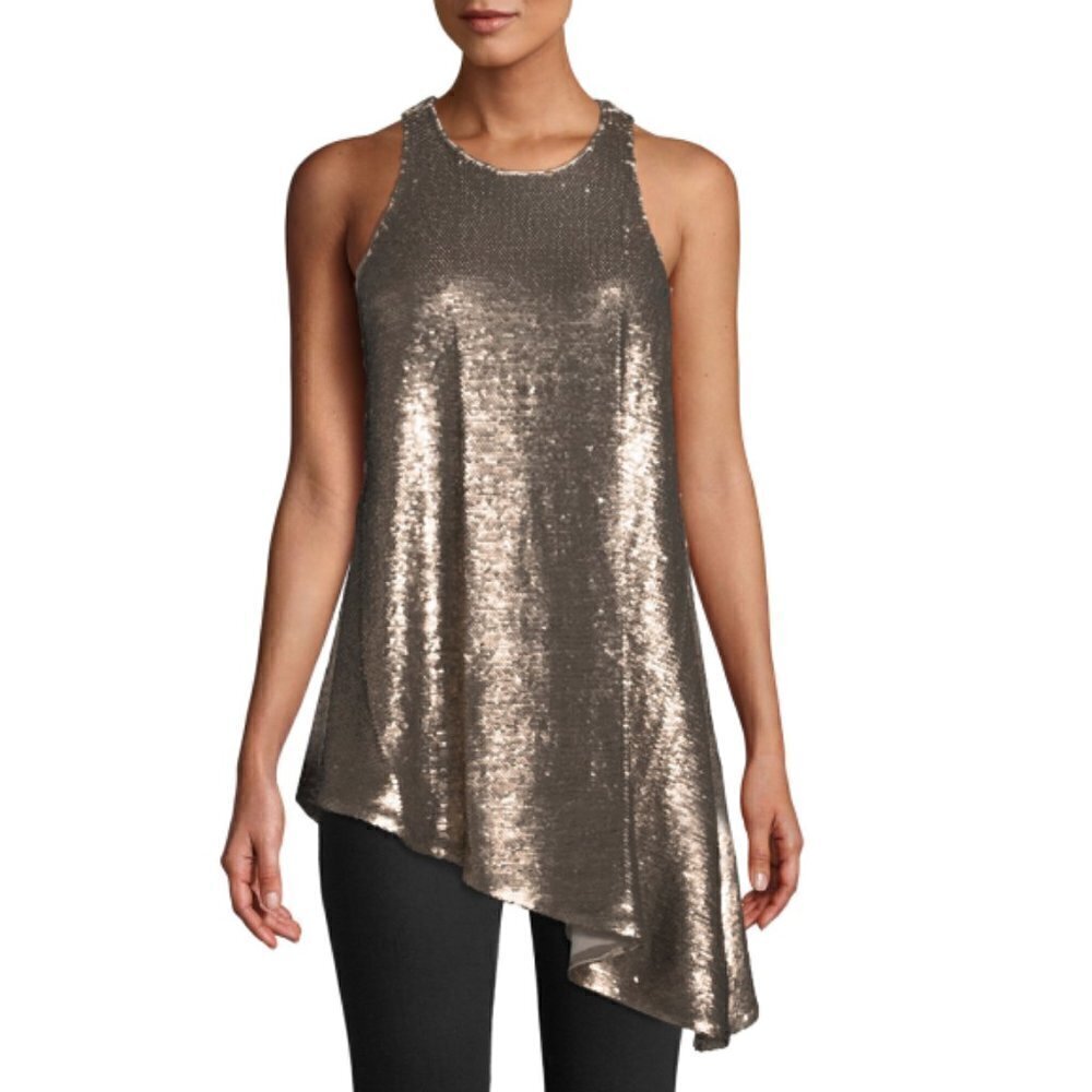 Cinq a Sept 'Dylan' Sleeveless Asymmetric Sequin Tank Top, Pewter